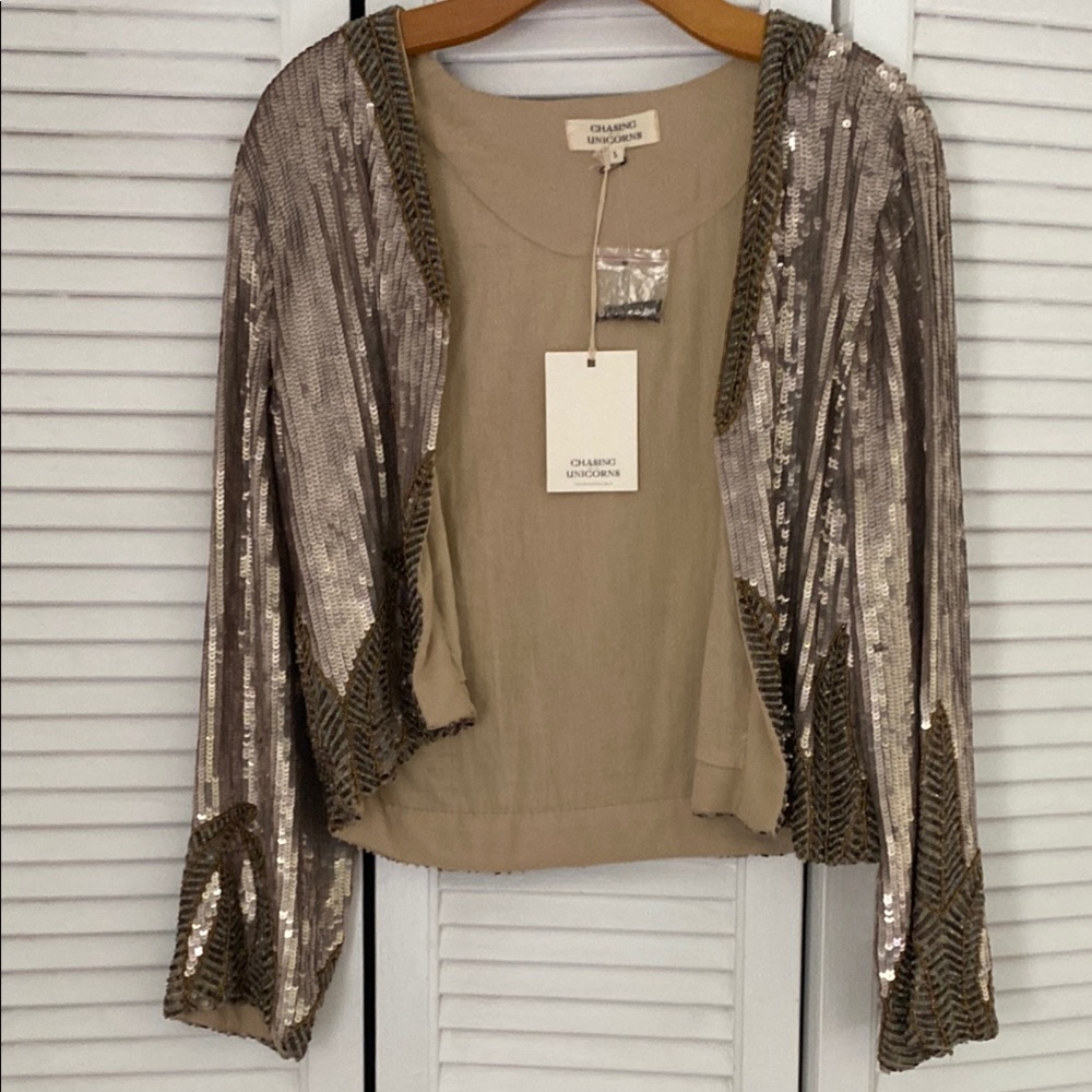 NWT Chasing Unicorns Shine A Light Hand Beaded Jacket Small